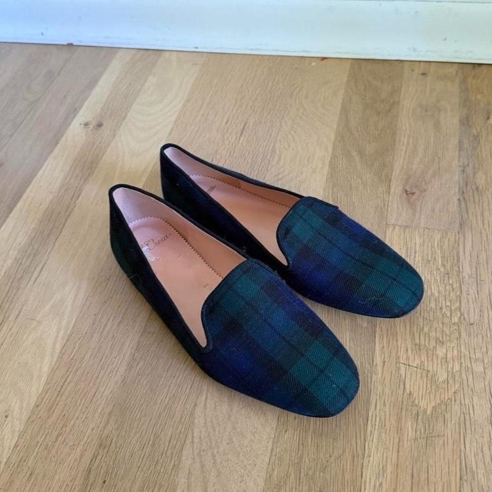 J Crew blue and green preppy plaid loafers - Picture 1 of 6